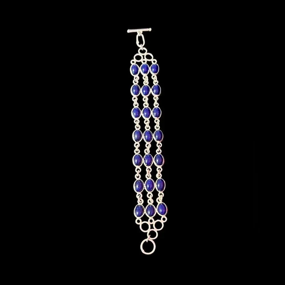 💎2/$30💎 Triple Strand Dark Blue Bead Silver Tone Bracelet